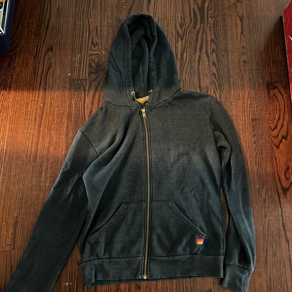 Dark gray with white lightning bolt aviator nation zip up sweatshirt size XS